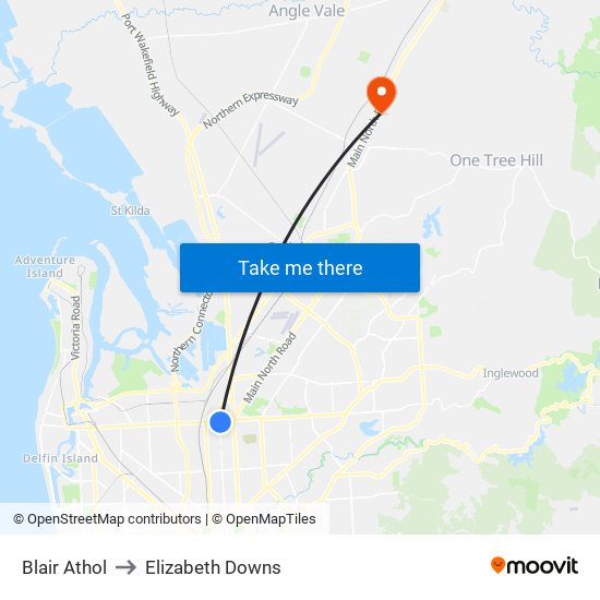 Blair Athol to Elizabeth Downs map