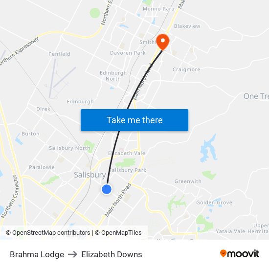 Brahma Lodge to Elizabeth Downs map