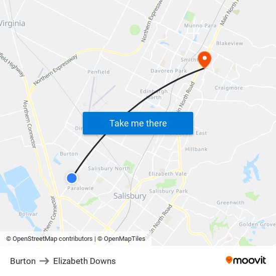 Burton to Elizabeth Downs map