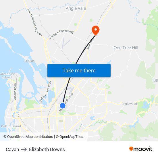 Cavan to Elizabeth Downs map