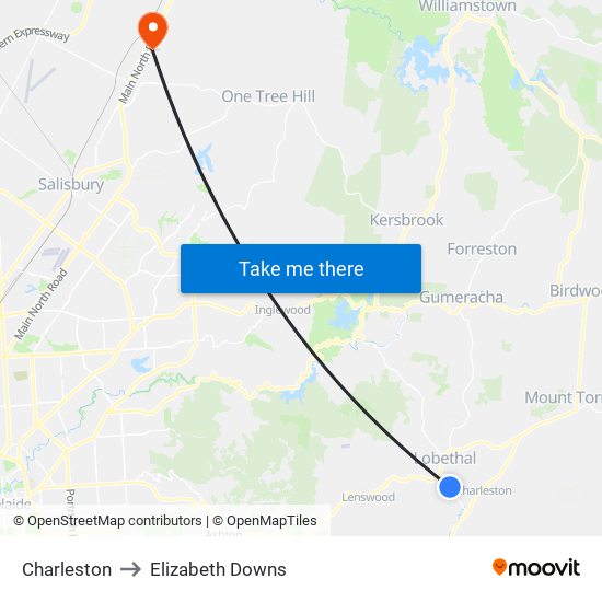 Charleston to Elizabeth Downs map