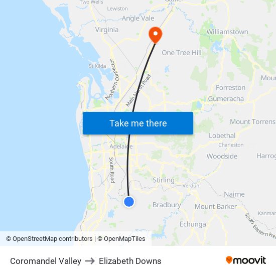 Coromandel Valley to Elizabeth Downs map