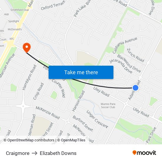 Craigmore to Elizabeth Downs map