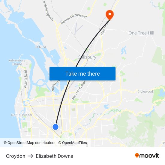 Croydon to Elizabeth Downs map