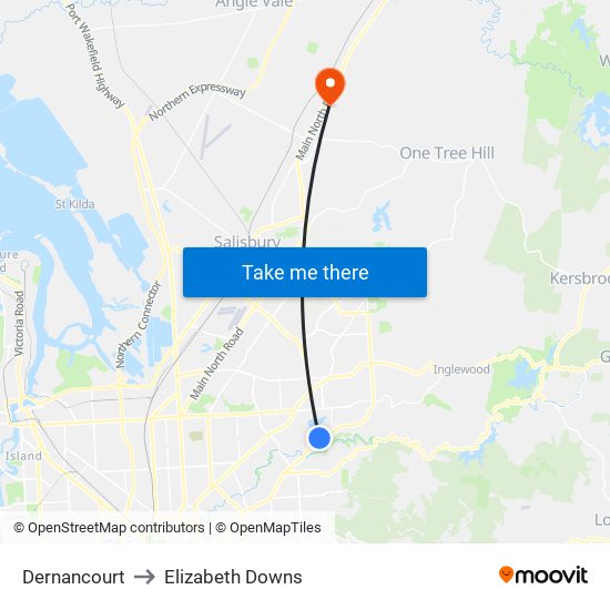 Dernancourt to Elizabeth Downs map