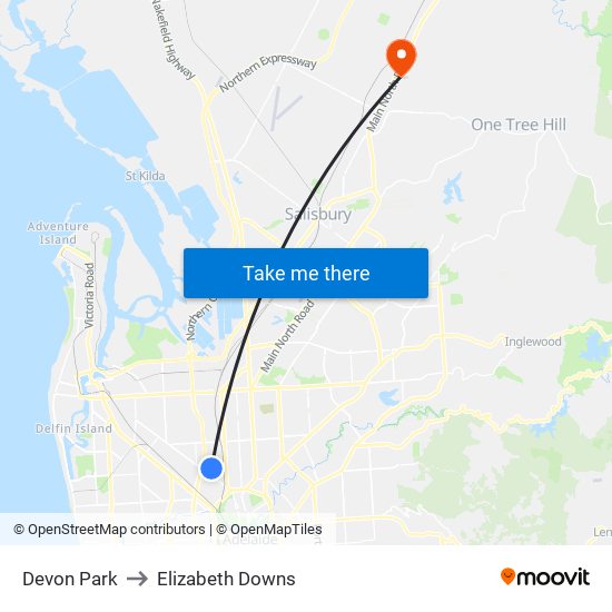 Devon Park to Elizabeth Downs map