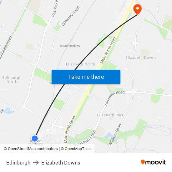 Edinburgh to Elizabeth Downs map