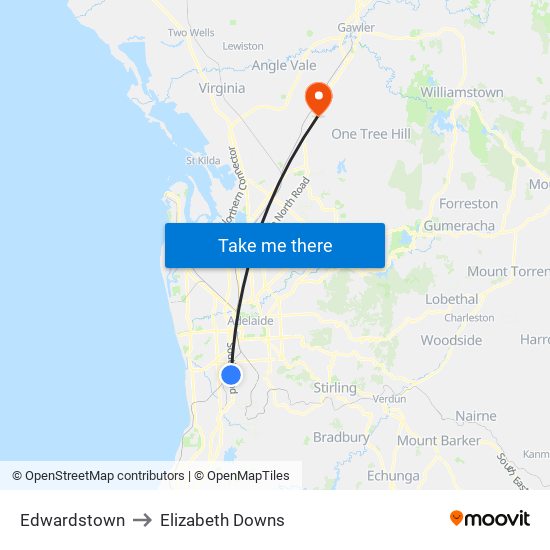 Edwardstown to Elizabeth Downs map