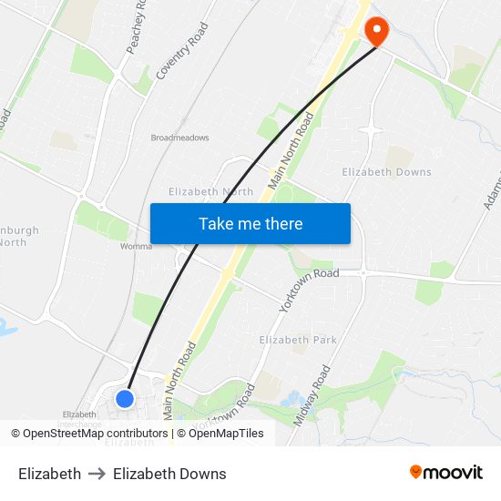 Elizabeth to Elizabeth Downs map