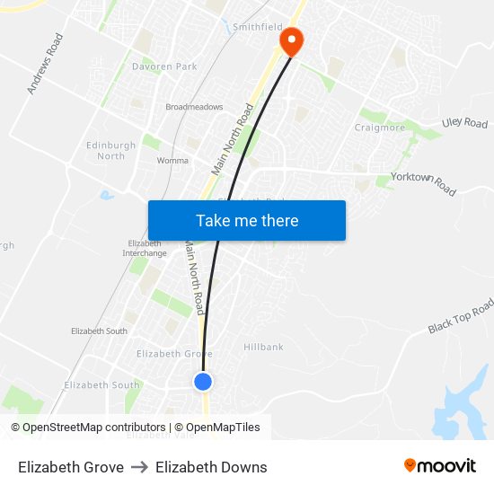Elizabeth Grove to Elizabeth Downs map