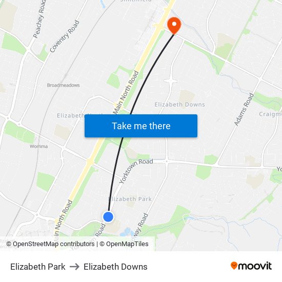 Elizabeth Park to Elizabeth Downs map