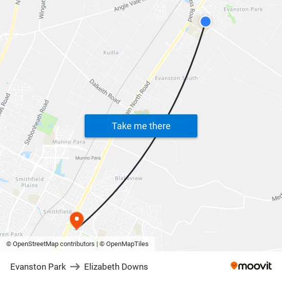 Evanston Park to Elizabeth Downs map