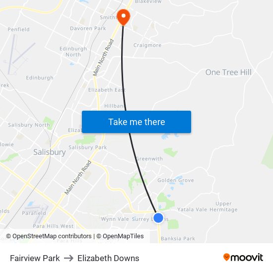 Fairview Park to Elizabeth Downs map