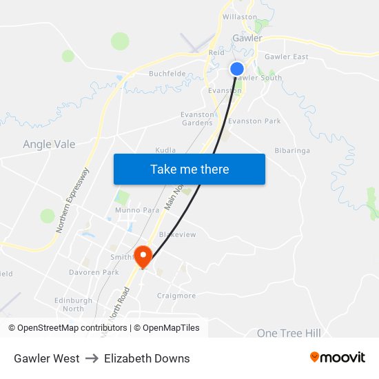 Gawler West to Elizabeth Downs map