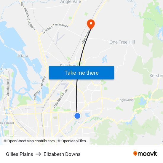 Gilles Plains to Elizabeth Downs map