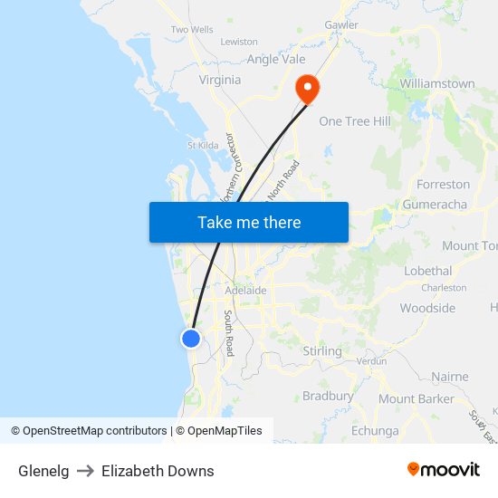Glenelg to Elizabeth Downs map