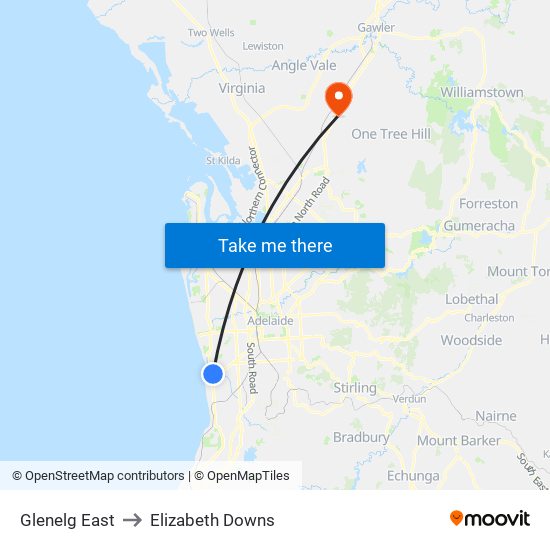 Glenelg East to Elizabeth Downs map