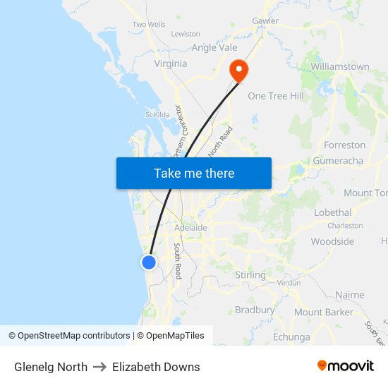 Glenelg North to Elizabeth Downs map