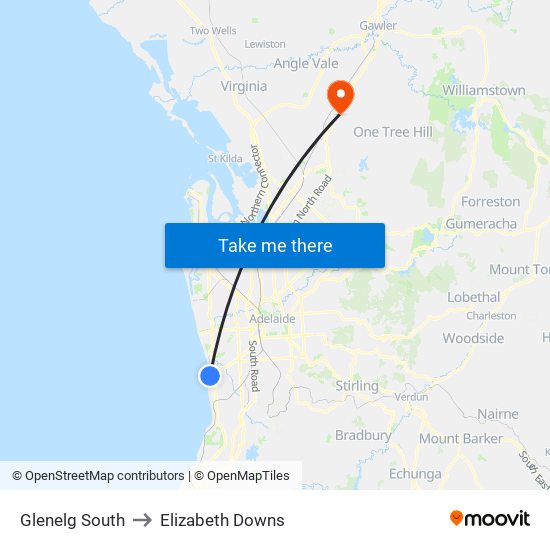 Glenelg South to Elizabeth Downs map