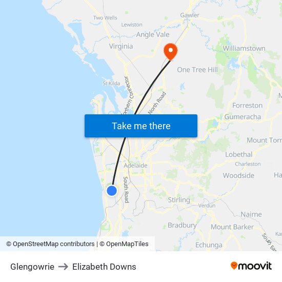 Glengowrie to Elizabeth Downs map