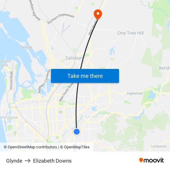 Glynde to Elizabeth Downs map