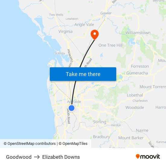 Goodwood to Elizabeth Downs map