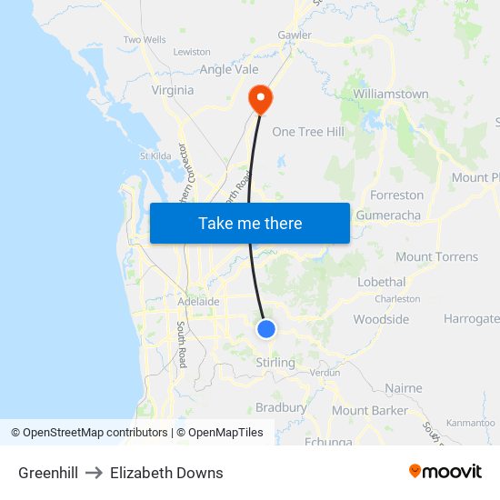 Greenhill to Elizabeth Downs map