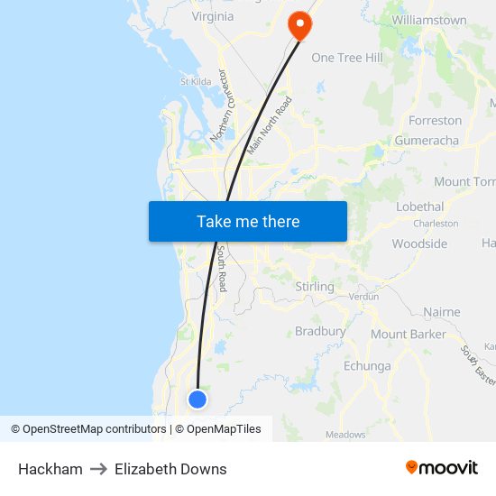 Hackham to Elizabeth Downs map