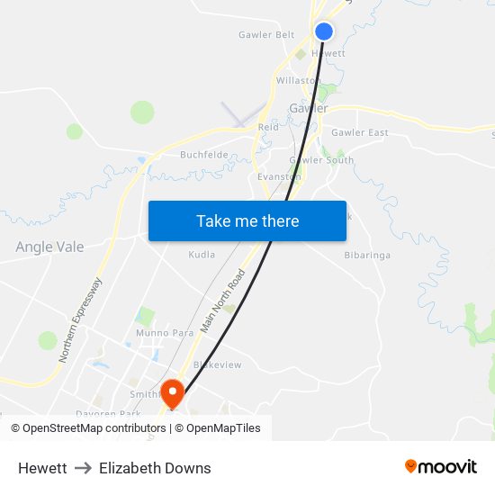 Hewett to Elizabeth Downs map