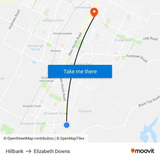 Hillbank to Elizabeth Downs map