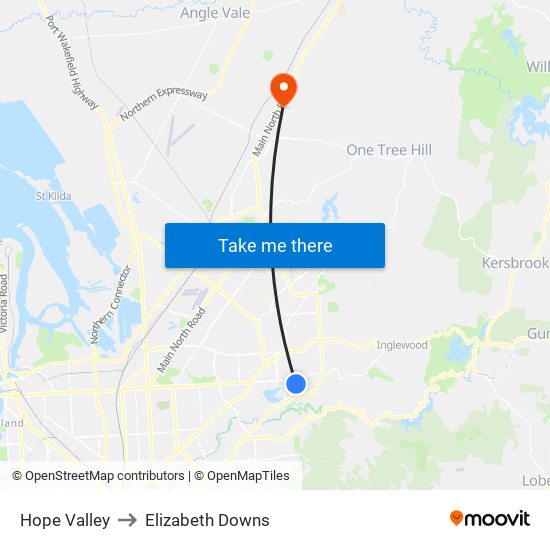 Hope Valley to Elizabeth Downs map