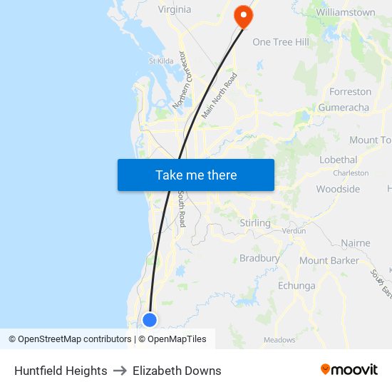 Huntfield Heights to Elizabeth Downs map