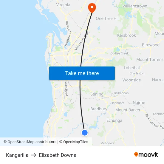 Kangarilla to Elizabeth Downs map