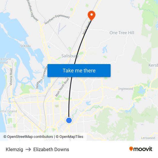 Klemzig to Elizabeth Downs map