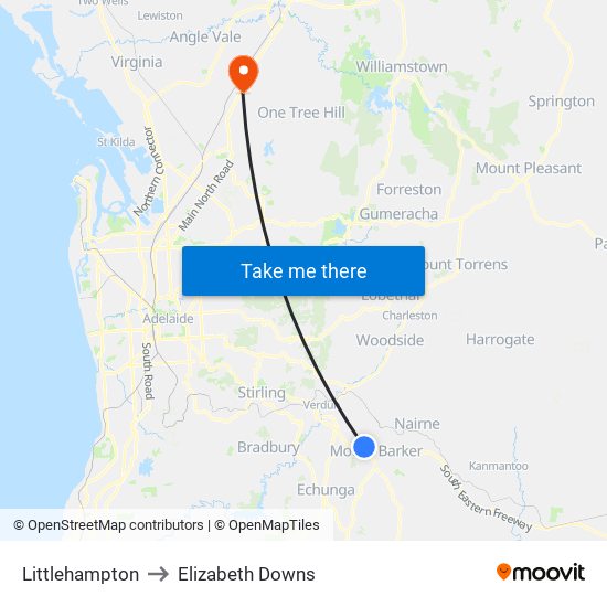 Littlehampton to Elizabeth Downs map