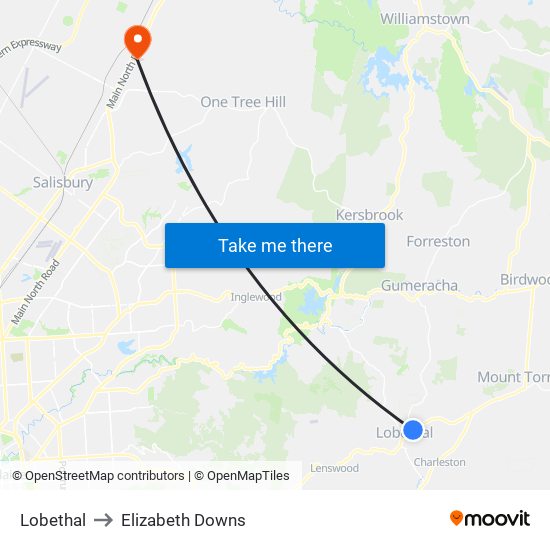 Lobethal to Elizabeth Downs map