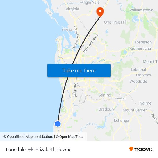 Lonsdale to Elizabeth Downs map