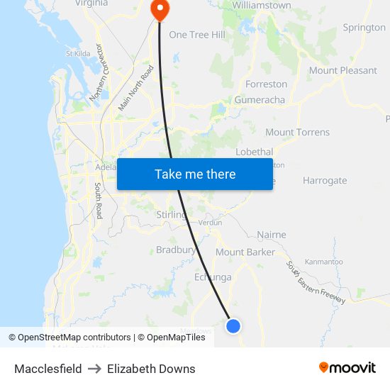 Macclesfield to Elizabeth Downs map