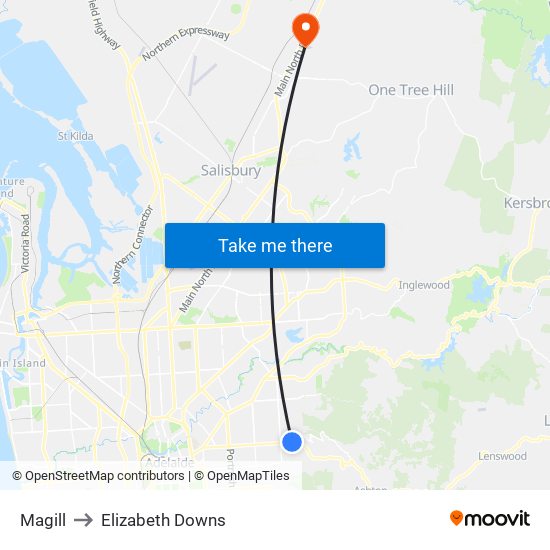 Magill to Elizabeth Downs map