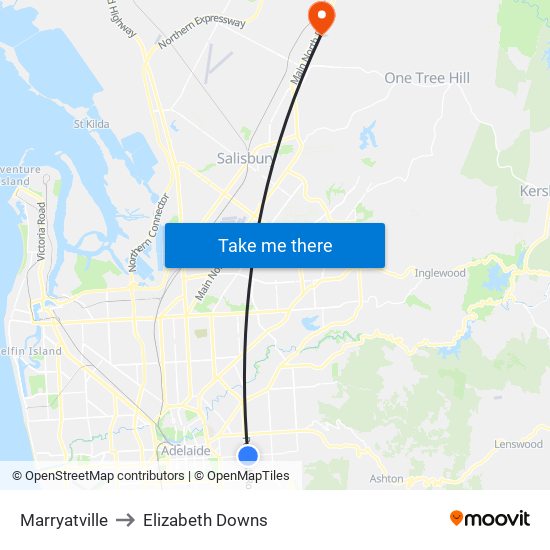 Marryatville to Elizabeth Downs map