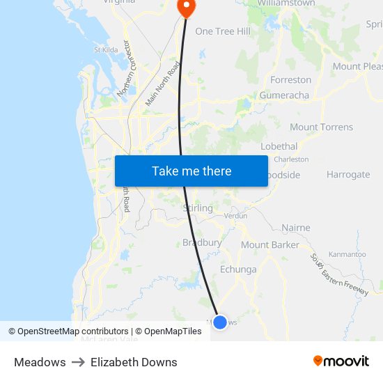 Meadows to Elizabeth Downs map