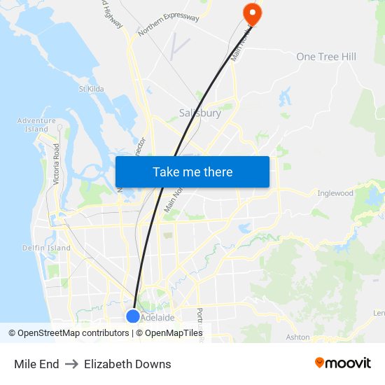 Mile End to Elizabeth Downs map