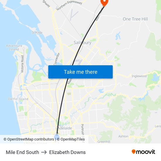 Mile End South to Elizabeth Downs map