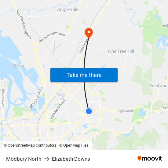 Modbury North to Elizabeth Downs map