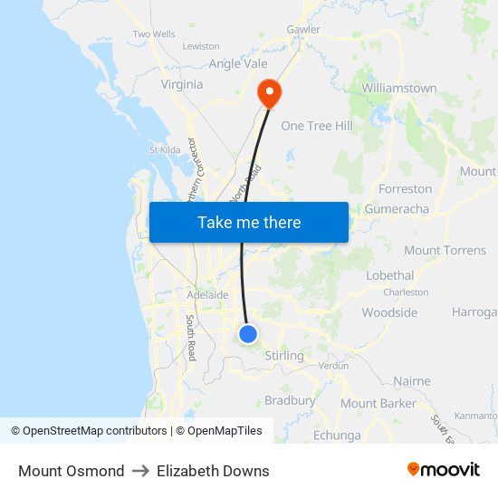 Mount Osmond to Elizabeth Downs map