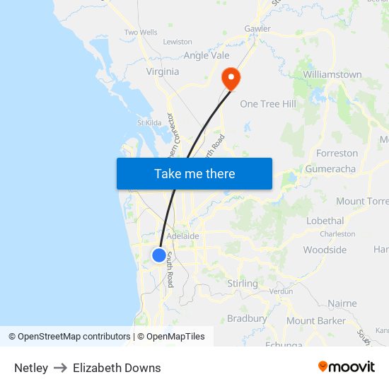 Netley to Elizabeth Downs map