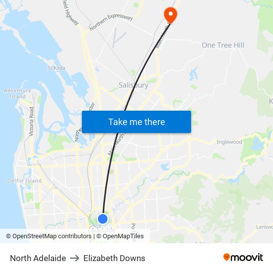 North Adelaide to Elizabeth Downs map