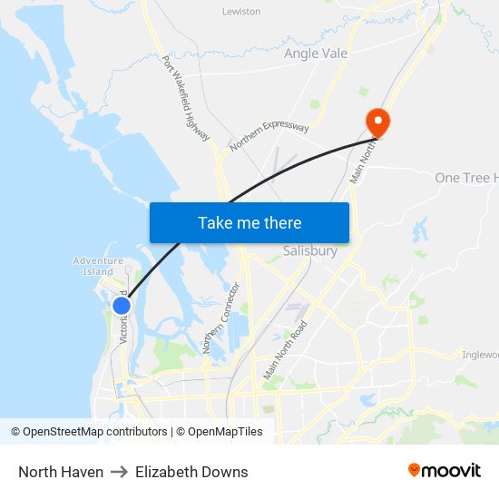 North Haven to Elizabeth Downs map