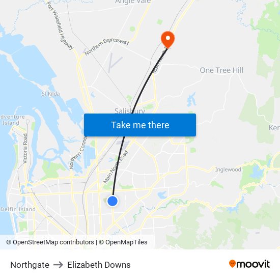 Northgate to Elizabeth Downs map