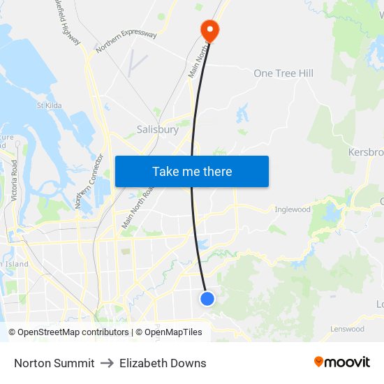 Norton Summit to Elizabeth Downs map